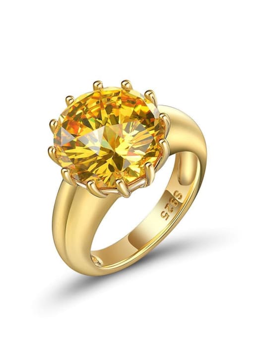 Yellow [[R 0309]] 925 Sterling Silver High Carbon Diamond Round Luxury Ring